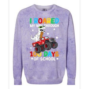 I Roared My Way Through 100 Days Of School Dinosaur Smarter Gift Colorblast Crewneck Sweatshirt