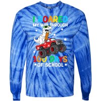 I Roared My Way Through 100 Days Of School Dinosaur Smarter Gift Tie-Dye Long Sleeve Shirt