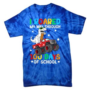 I Roared My Way Through 100 Days Of School Dinosaur Smarter Gift Tie-Dye T-Shirt