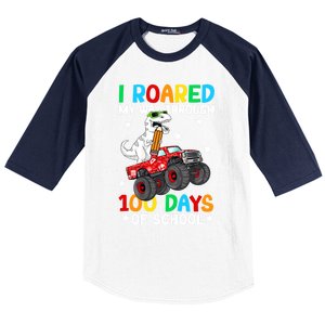 I Roared My Way Through 100 Days Of School Dinosaur Smarter Gift Baseball Sleeve Shirt