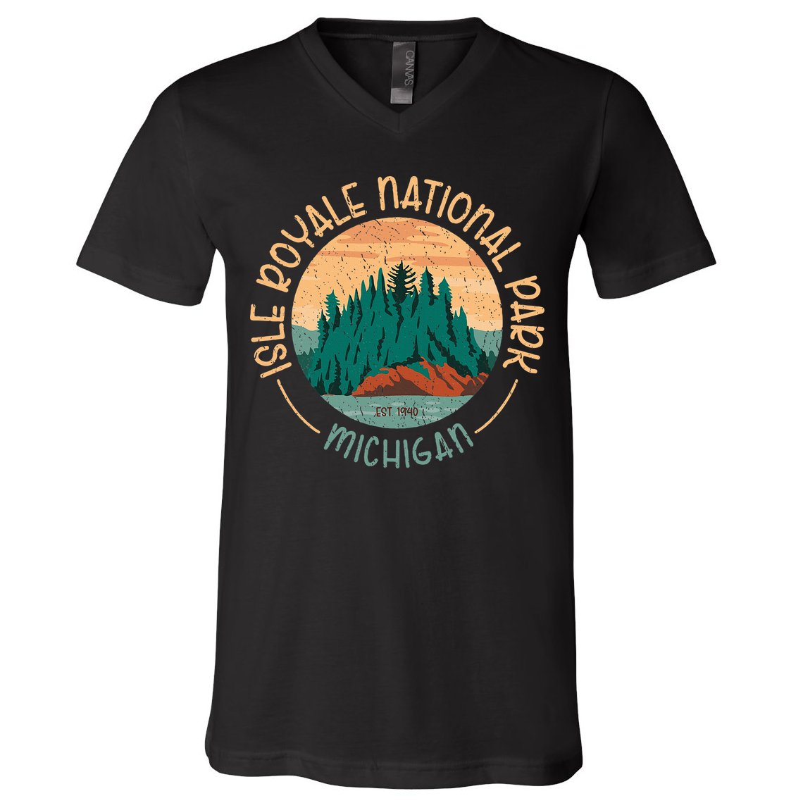 Isle Royale Michigan National Park Moose Sillhouete V-Neck T-Shirt