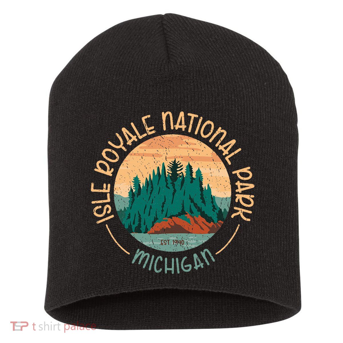 Isle Royale Michigan National Park Moose Sillhouete Short Acrylic Beanie