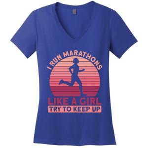 I Run Marathons Like A Try To Keep Up Gift Marathon Funny Gift Women's V-Neck T-Shirt