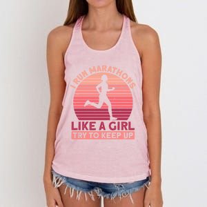 I Run Marathons Like A Try To Keep Up Gift Marathon Funny Gift Women's Knotted Racerback Tank