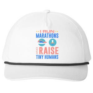 I Run Marathons And Raise Tiny Hu Funny Mom Runner Funny Gift Snapback Five-Panel Rope Hat