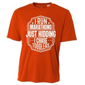 I Run Marathons Just Ding Chase Funny Mom Gift Cooling Performance Crew T-Shirt