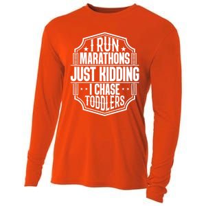 I Run Marathons Just Ding Chase Funny Mom Gift Cooling Performance Long Sleeve Crew