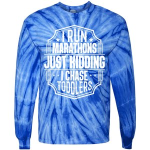 I Run Marathons Just Ding Chase Funny Mom Gift Tie-Dye Long Sleeve Shirt