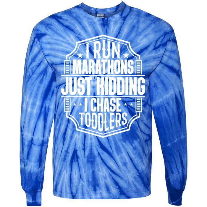 I Run Marathons Just Ding Chase Funny Mom Gift Tie-Dye Long Sleeve Shirt