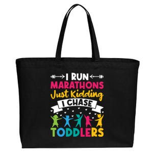 I Run Marathons Just Ding Chase Teacher Mom Gift Cotton Canvas Jumbo Tote