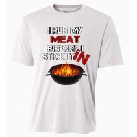 I Rub My Meat Before I Stick It In Design Summer BBQ Cooling Performance Crew T-Shirt