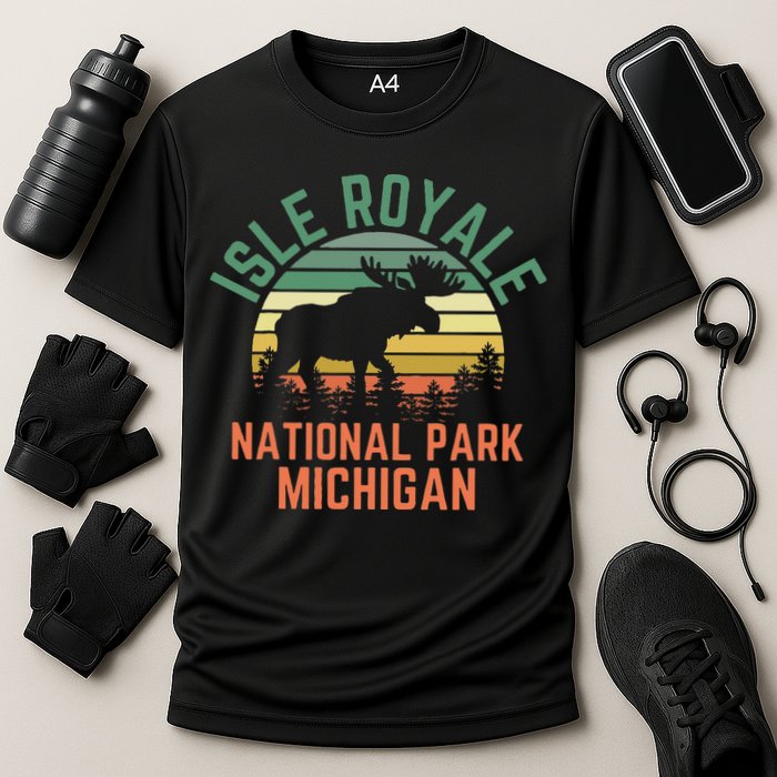 Isle Royale National Park Michigan Moose Hiking Nature Retro Cooling Performance Crew T-Shirt