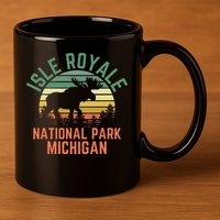 Isle Royale National Park Michigan Moose Hiking Nature Retro 11oz C Handle Ceramic Mug