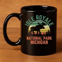 Isle Royale National Park Michigan Moose Hiking Nature Retro 11oz C Handle Ceramic Mug