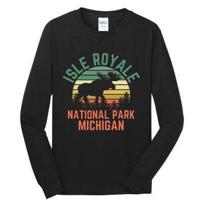 Isle Royale National Park Michigan Moose Hiking Nature Retro Tall Long Sleeve T-Shirt