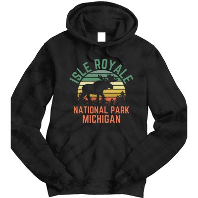 Isle Royale National Park Michigan Moose Hiking Nature Retro Tie Dye Hoodie