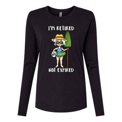 Im Retired Not Expired Retired Grandma Beach Vacation Gift Womens Cotton Relaxed Long Sleeve T-Shirt