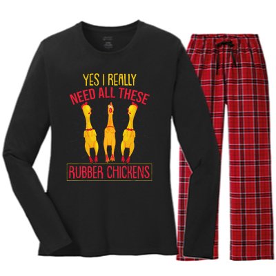 I Really Need All These Rubber Chickens Women's Long Sleeve Flannel Pajama Set 