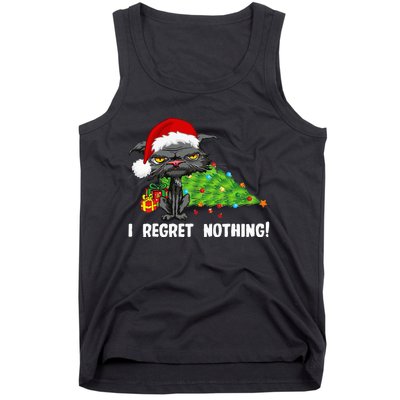 I Regret Nothing Funny Bored Cat Santa Hat Christmas Tree Tank Top