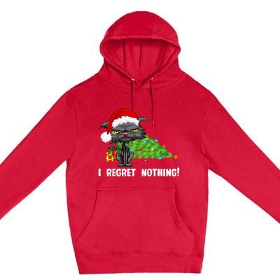 I Regret Nothing Funny Bored Cat Santa Hat Christmas Tree Premium Pullover Hoodie