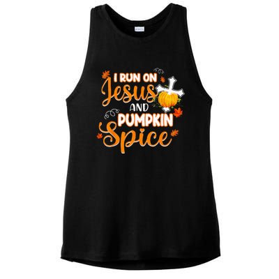 I Run On Jesus And Pumpkin Spice Christian Thanksgiving Ladies PosiCharge Tri-Blend Wicking Tank