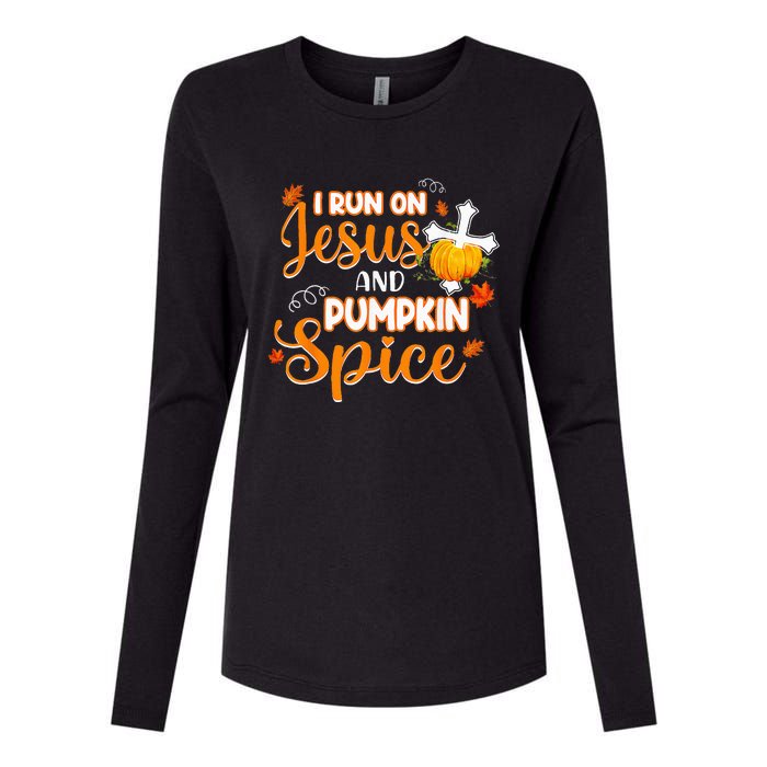 I Run On Jesus And Pumpkin Spice Christian Thanksgiving Womens Cotton Relaxed Long Sleeve T-Shirt