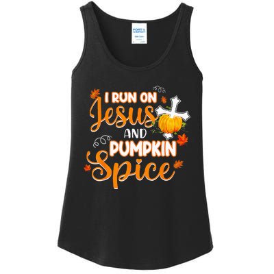 I Run On Jesus And Pumpkin Spice Christian Thanksgiving Ladies Essential Tank