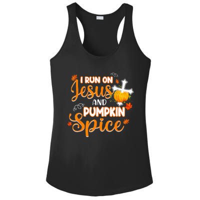 I Run On Jesus And Pumpkin Spice Christian Thanksgiving Ladies PosiCharge Competitor Racerback Tank