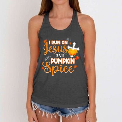 I Run On Jesus And Pumpkin Spice Christian Thanksgiving Women's Knotted Racerback Tank