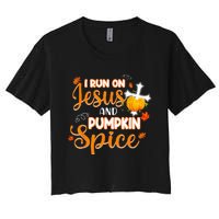 I Run On Jesus And Pumpkin Spice Christian Thanksgiving Women's Crop Top Tee