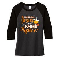 I Run On Jesus And Pumpkin Spice Christian Thanksgiving Women's Tri-Blend 3/4-Sleeve Raglan Shirt