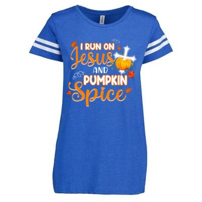 I Run On Jesus And Pumpkin Spice Christian Thanksgiving Enza Ladies Jersey Football T-Shirt