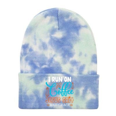 I Run On Coffee Jesus Grit And Grace Tie Dye 12in Knit Beanie