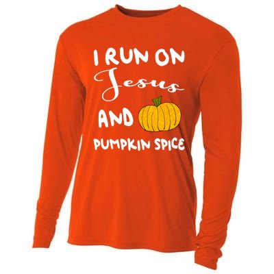 I Run On Jesus And Pumpkin Spice Gift Cooling Performance Long Sleeve Crew