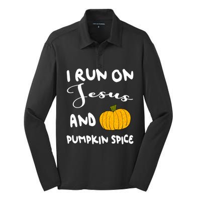 I Run On Jesus And Pumpkin Spice Gift Silk Touch Performance Long Sleeve Polo