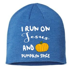 I Run On Jesus And Pumpkin Spice Gift Sustainable Beanie