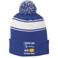 I Run On Jesus And Pumpkin Spice Gift Stripe Pom Pom Beanie