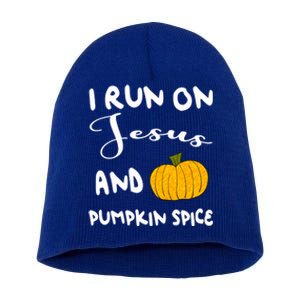 I Run On Jesus And Pumpkin Spice Gift Short Acrylic Beanie