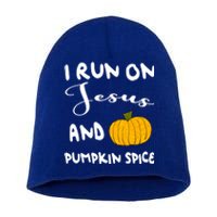 I Run On Jesus And Pumpkin Spice Gift Short Acrylic Beanie