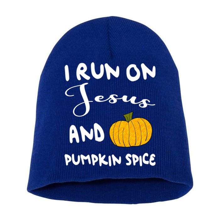 I Run On Jesus And Pumpkin Spice Gift Short Acrylic Beanie