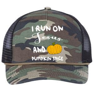 I Run On Jesus And Pumpkin Spice Gift Retro Rope Trucker Hat Cap