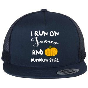 I Run On Jesus And Pumpkin Spice Gift Flat Bill Trucker Hat