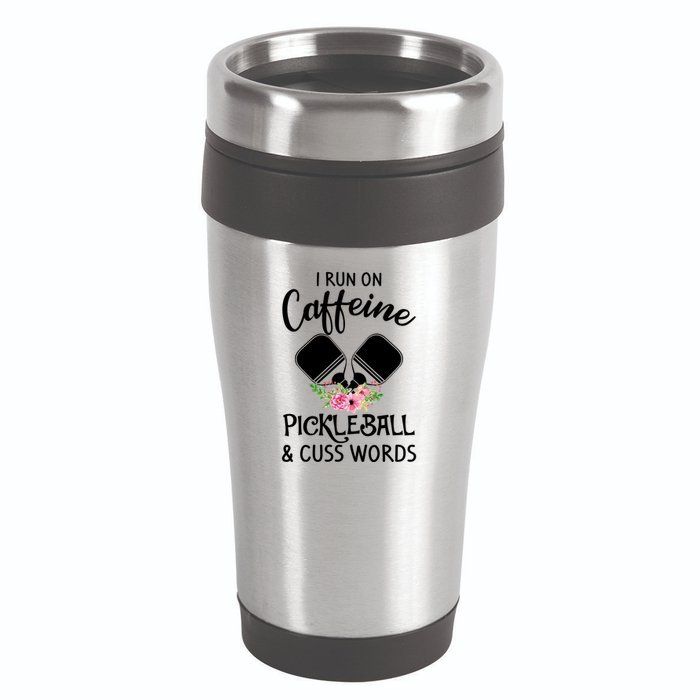 I RUN ON CAFFEINE PICKLEBALL 16oz Travel Tumbler