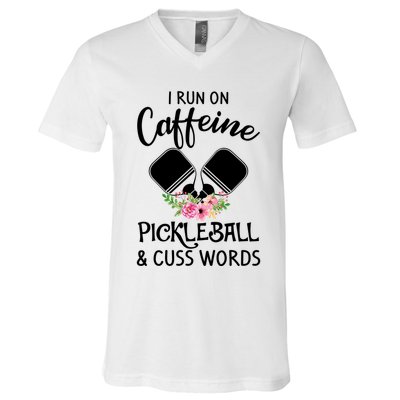 I RUN ON CAFFEINE PICKLEBALL V-Neck T-Shirt