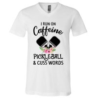 I RUN ON CAFFEINE PICKLEBALL V-Neck T-Shirt