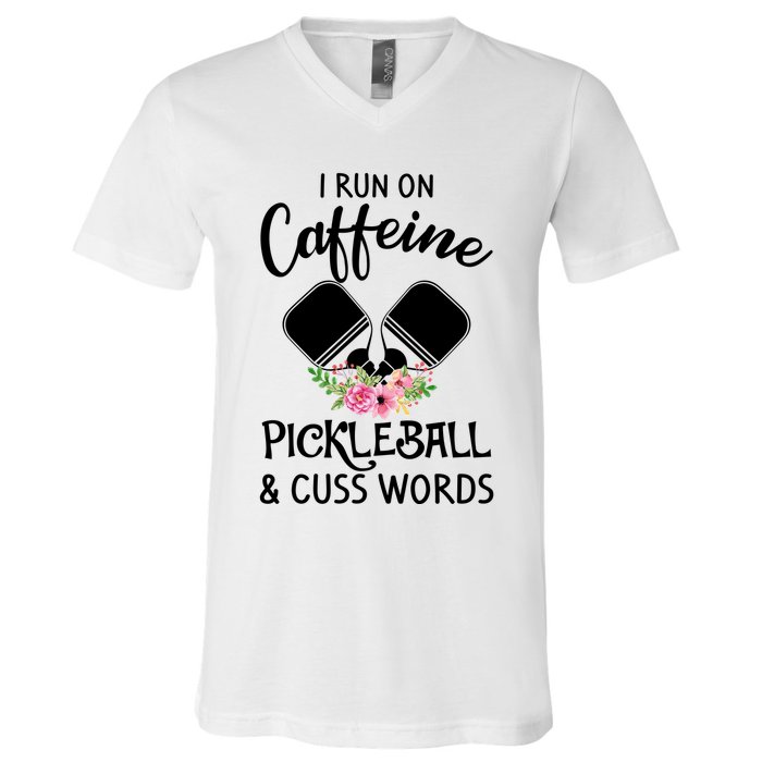 I RUN ON CAFFEINE PICKLEBALL V-Neck T-Shirt