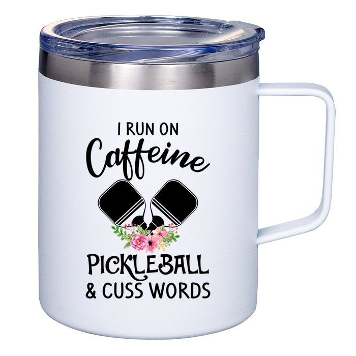 I RUN ON CAFFEINE PICKLEBALL 12oz Stainless Steel Coffee Mug