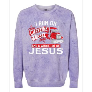 I Run On Caffeine Christian Trucker Semi Truck Driver Colorblast Crewneck Sweatshirt