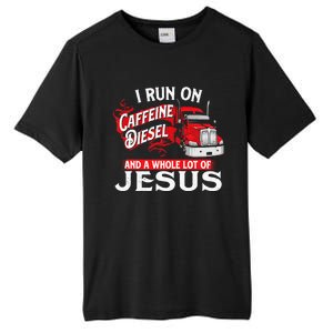 I Run On Caffeine Christian Trucker Semi Truck Driver Tall Fusion ChromaSoft Performance T-Shirt