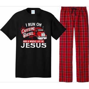 I Run On Caffeine Christian Trucker Semi Truck Driver Pajama Set